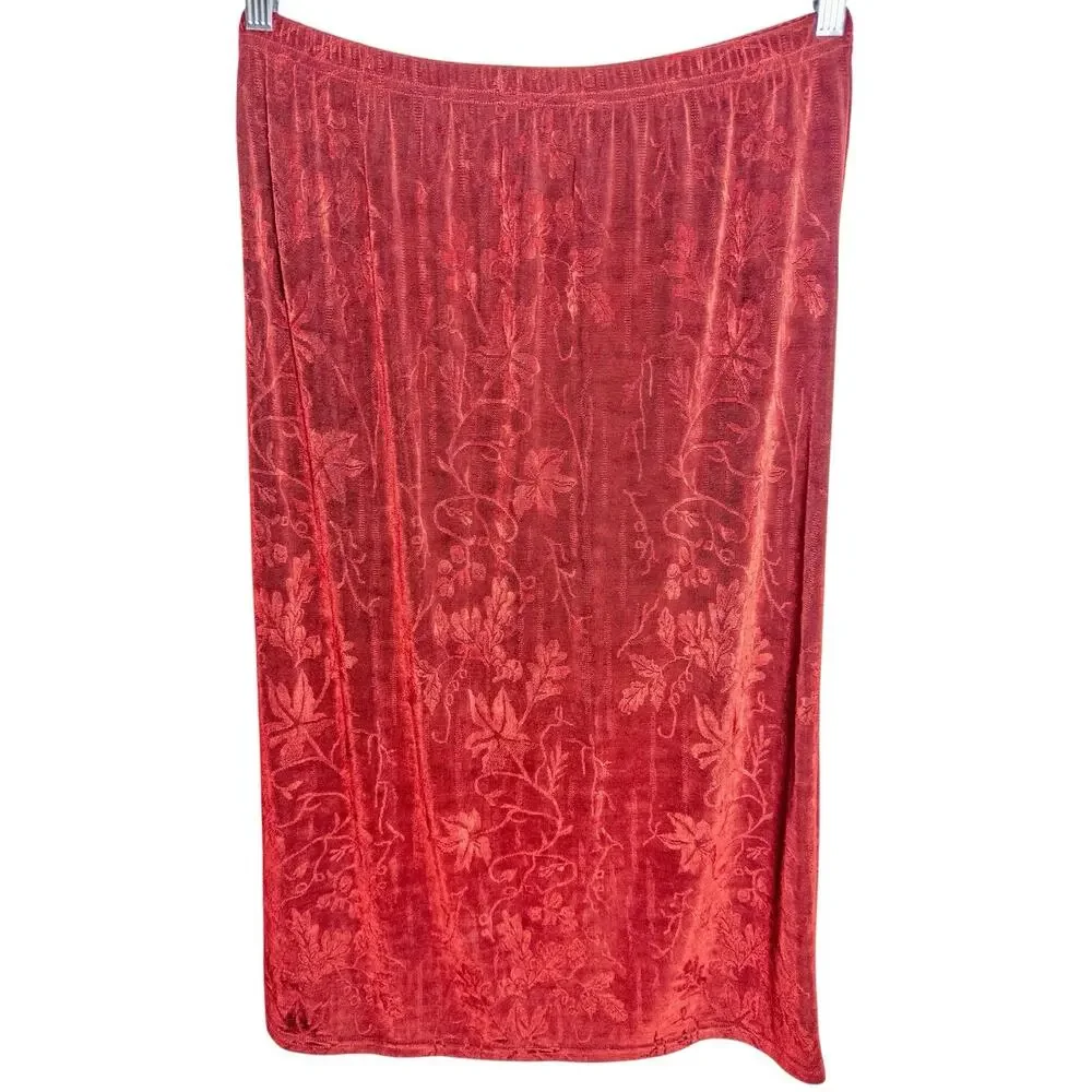 Y2K Draper’s & Damon’s Red Burnout Floral Midi Skirt Petite Large